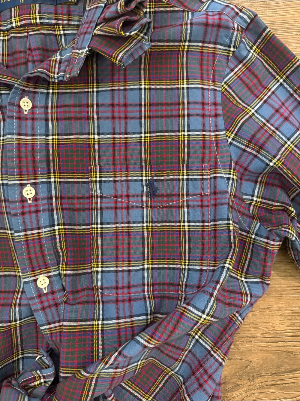 Ralph Lauren Ruffled collar Plaid Button-Down Shirt Blue and Red Size Medium - Picture 3 of 8